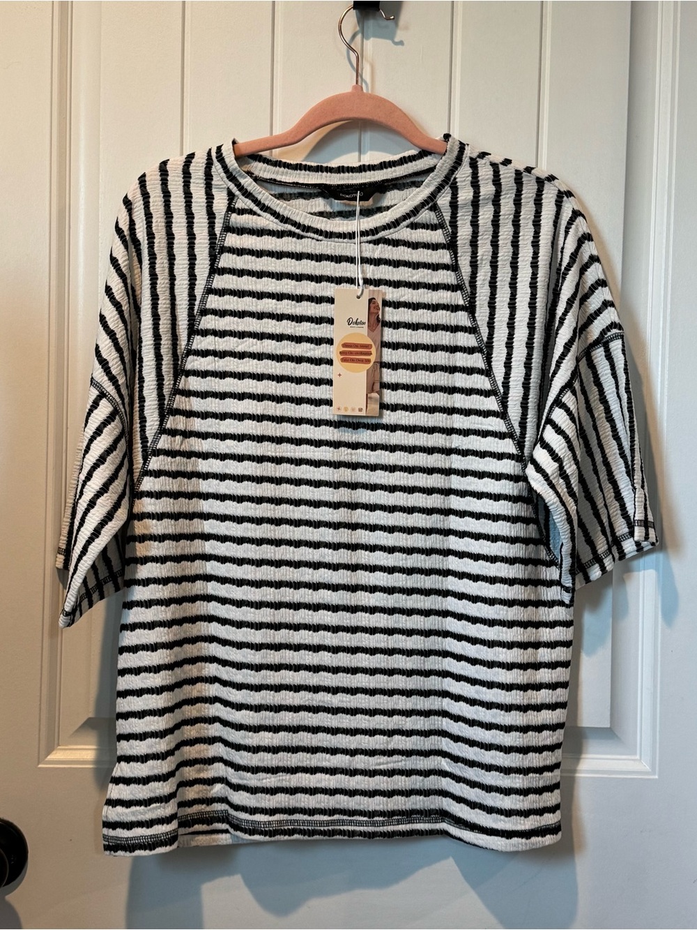 Women's Black & White Striped Short-Sleeve Knit Top
